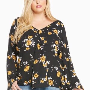 Torrid Black and Yellow Floral Blouse